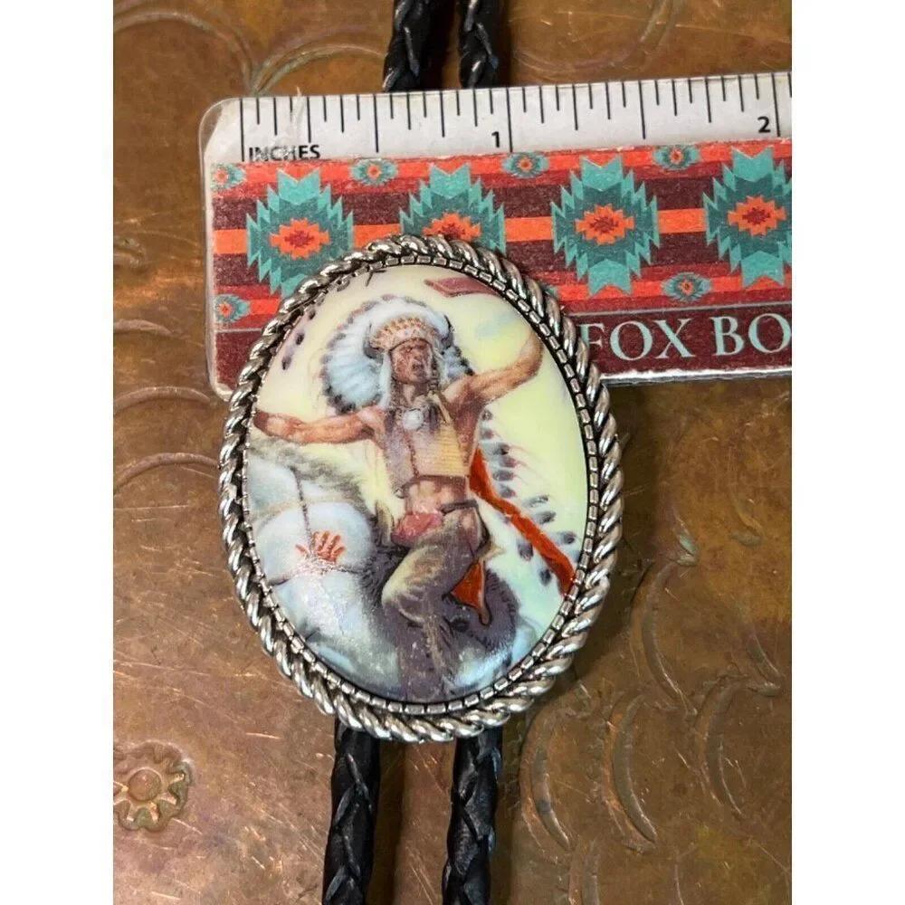 Chief Horse Southwestern Lariat Indian chief headdress Bolo Tie Western necklace - Picture 6 of 9